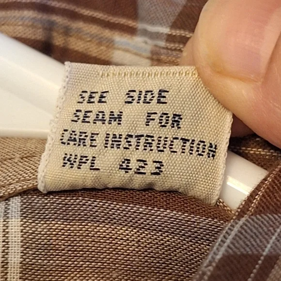 LeviStrauss & Company Brown Plaid Long Sleeve Shirt With Shimmery Gold Threading - Picture 8 of 14